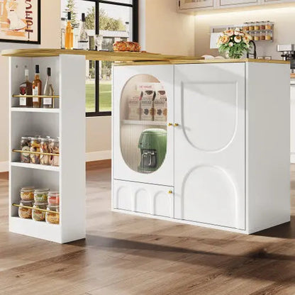 360  Rotating Bar Table Body 138 X 39 X 105 Cm, Coffee Bar Furniture, Rotating Dining Table With Storage Space, Kitchen Island, Two Doors With Shelves, Sideboard, Buffet, White SimplyOnlineShopping