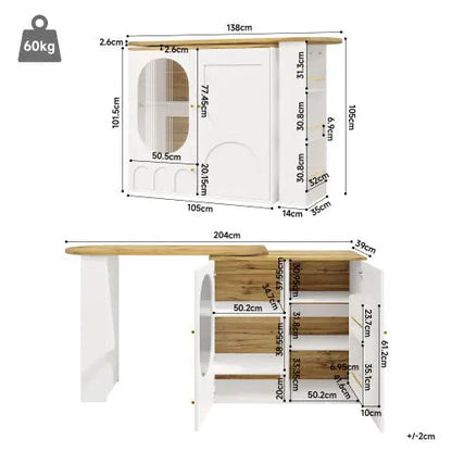 360  Rotating Bar Table Body 138 X 39 X 105 Cm, Coffee Bar Furniture, Rotating Dining Table With Storage Space, Kitchen Island, Two Doors With Shelves, Sideboard, Buffet, White SimplyOnlineShopping