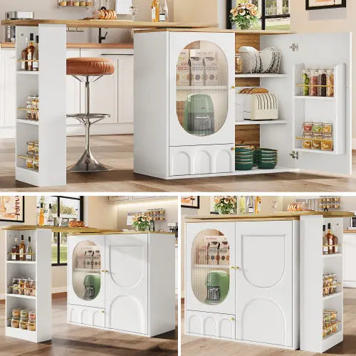 360  Rotating Bar Table Body 138 X 39 X 105 Cm, Coffee Bar Furniture, Rotating Dining Table With Storage Space, Kitchen Island, Two Doors With Shelves, Sideboard, Buffet, White SimplyOnlineShopping