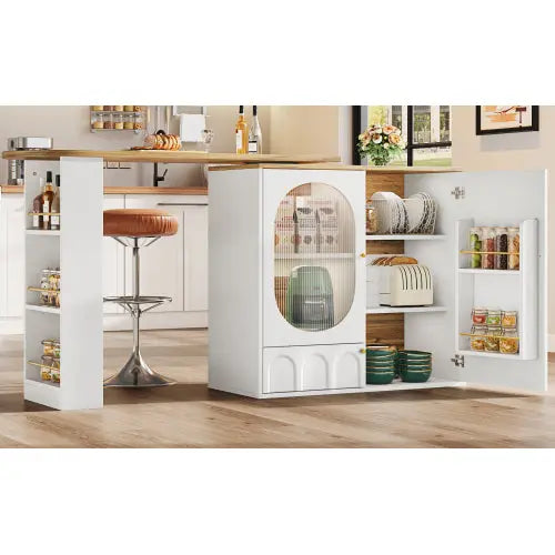 360  Rotating Bar Table Body 138 X 39 X 105 Cm, Coffee Bar Furniture, Rotating Dining Table With Storage Space, Kitchen Island, Two Doors With Shelves, Sideboard, Buffet, White SimplyOnlineShopping