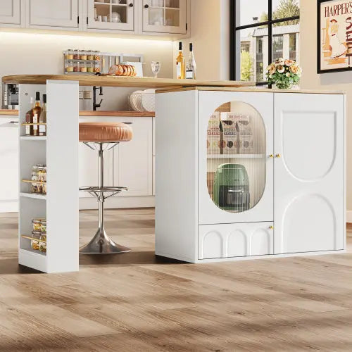 360  Rotating Bar Table Body 138 X 39 X 105 Cm, Coffee Bar Furniture, Rotating Dining Table With Storage Space, Kitchen Island, Two Doors With Shelves, Sideboard, Buffet, White SimplyOnlineShopping