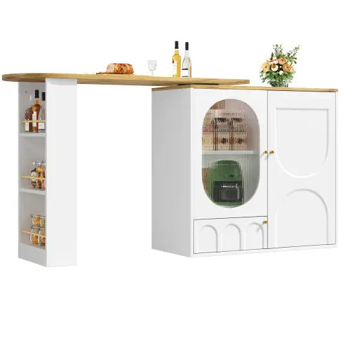 360  Rotating Bar Table Body 138 X 39 X 105 Cm, Coffee Bar Furniture, Rotating Dining Table With Storage Space, Kitchen Island, Two Doors With Shelves, Sideboard, Buffet, White SimplyOnlineShopping