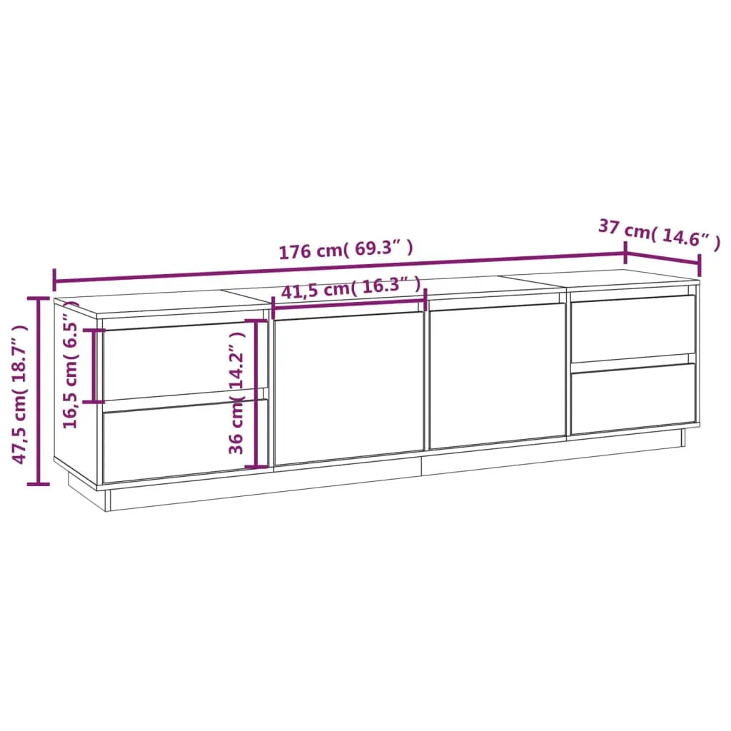 TV cabinet 176x37x47.5 cm solid pine wood   TV cabinet SimplyOnlineShopping