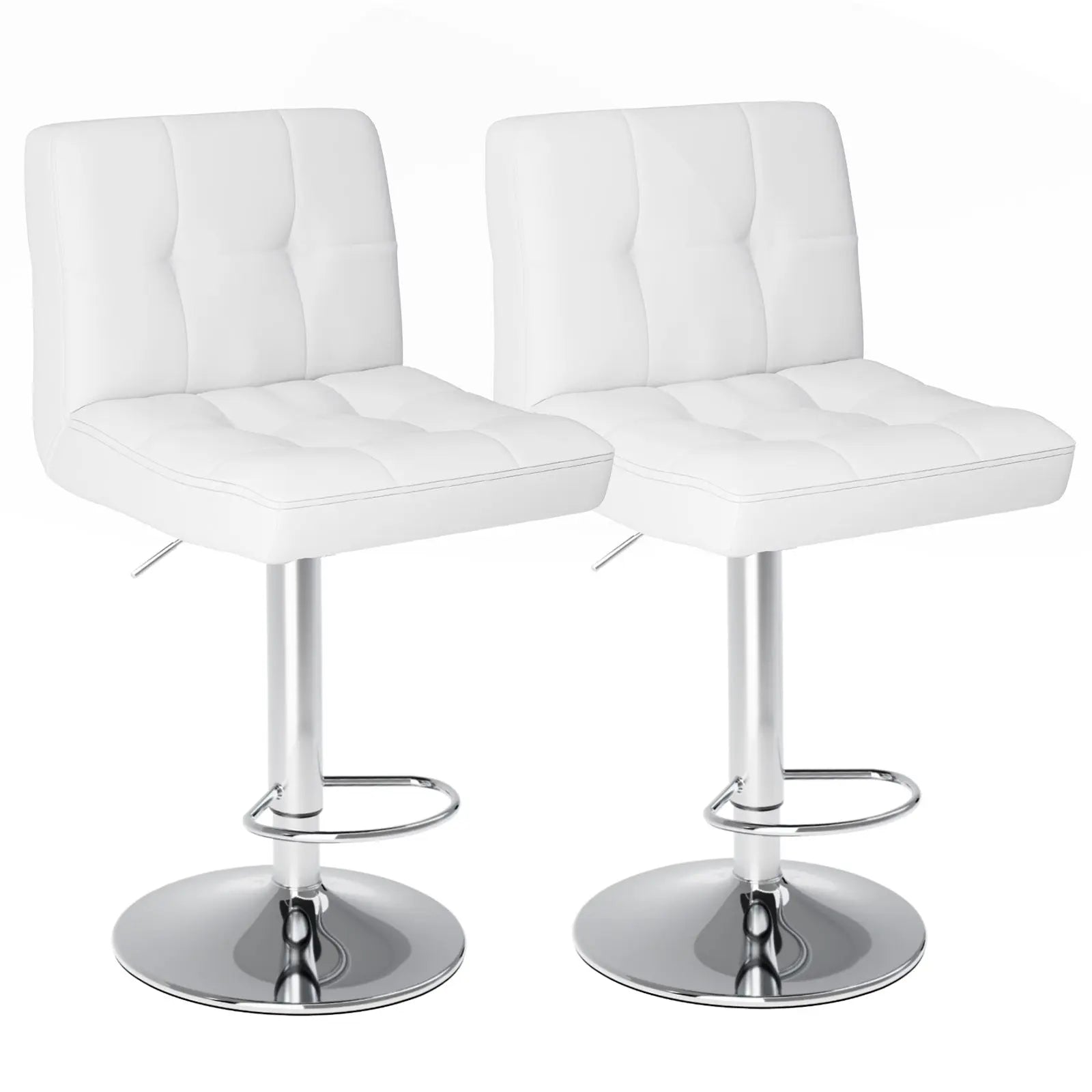 Bar Stools Set Of 4, Counter Height Barstools,Square Seat Cushion Barstool With Back, Height Adjustable PU Leather Swivel Barstool ,White SimplyOnlineShopping