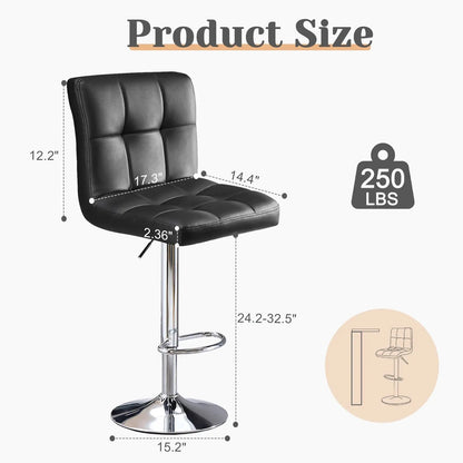 Bar Stools Set Of 4, Counter Height Barstools,Square Seat Cushion Barstool With Back, Height Adjustable PU Leather Swivel Barstool ,White SimplyOnlineShopping