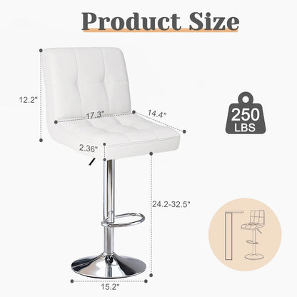 Bar Stools Set Of 4, Counter Height Barstools,Square Seat Cushion Barstool With Back, Height Adjustable PU Leather Swivel Barstool ,White SimplyOnlineShopping
