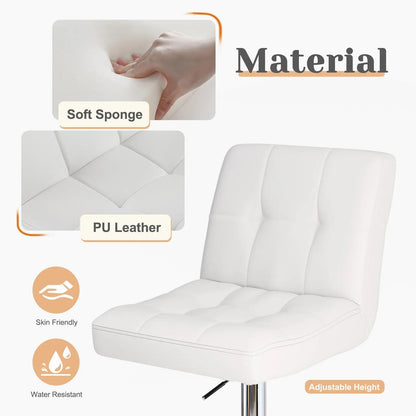 Bar Stools Set Of 4, Counter Height Barstools,Square Seat Cushion Barstool With Back, Height Adjustable PU Leather Swivel Barstool ,White SimplyOnlineShopping