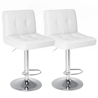 Bar Stools Set Of 4, Counter Height Barstools,Square Seat Cushion Barstool With Back, Height Adjustable PU Leather Swivel Barstool ,White SimplyOnlineShopping